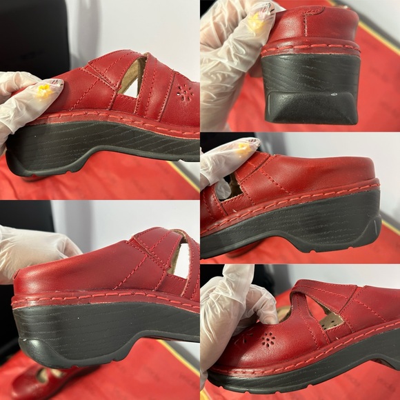 Klogs Red Leather Upper Floral Cutout Slip On Mary Janes Size 8M - “Sander” - Picture 10 of 16